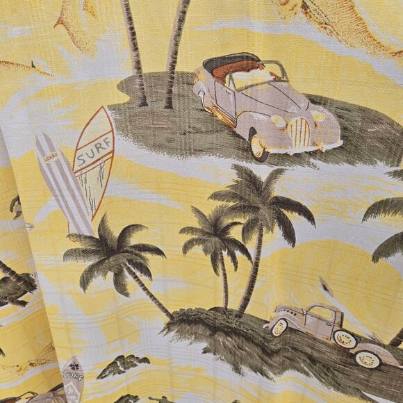 Bill Blass Silk Hawaiian Short Sleeve Button Shirt Vacation Surf Yellow sz Large - Picture 10 of 15